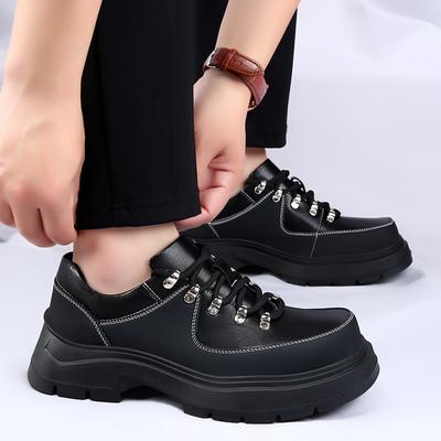 Fashion Casual Trend Lace Up Men's Thick Soled Leather Shoes Versatile Trendy Shoes British Style Luxury Outdoor Height Increasing Shoes