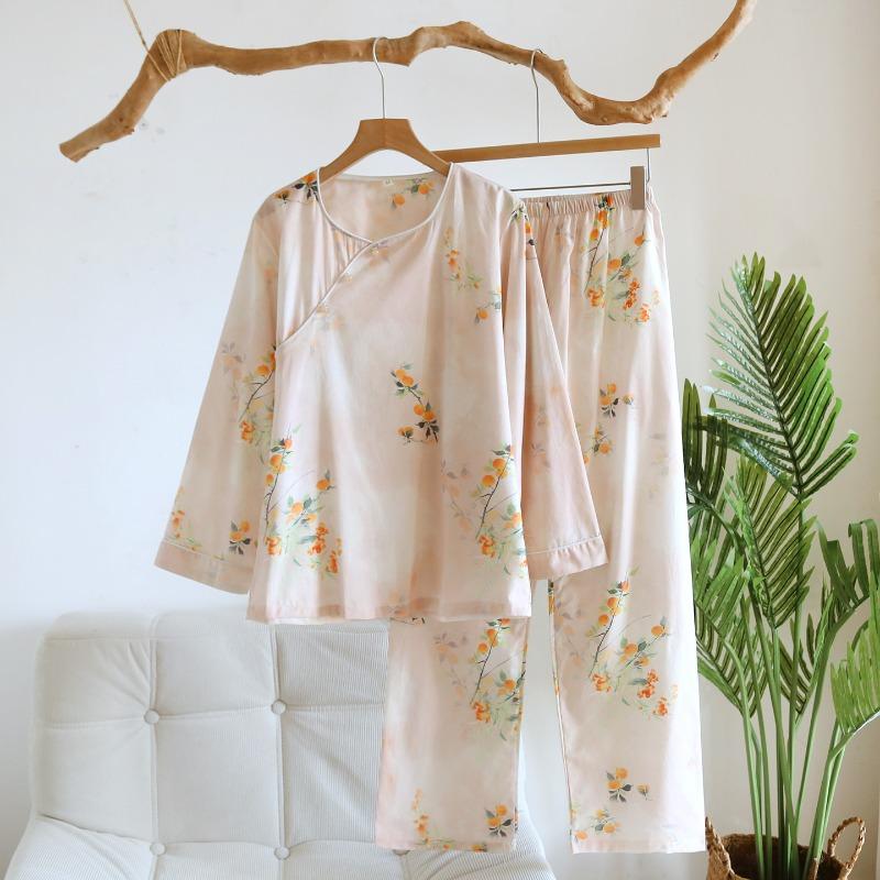 Nuovo Set Pigiama da Donna Primavera e Autunno 2026, Nuovo Stile Cinese Puro Cotone Popeline Manica Lunga Abbigliamento da Casa Set Due Pezzi