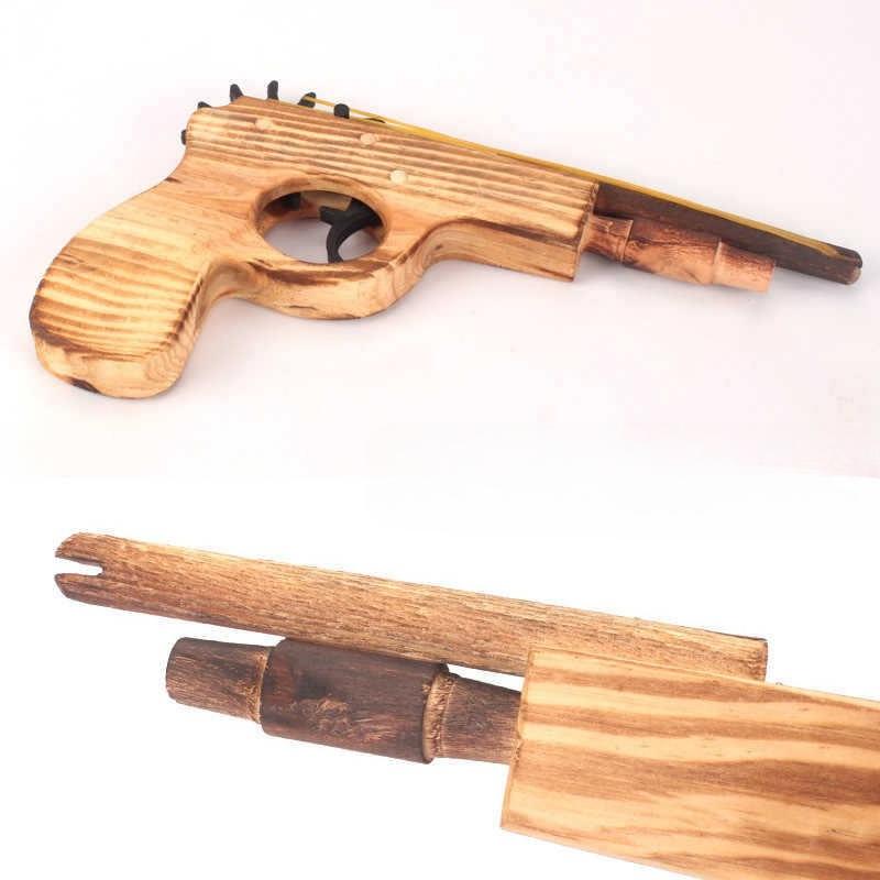 4-S Holz Gummiband Spielzeugpistole Klassische Schleuderpistole Nostalgisches Kinderspielzeug für Interaktives Spielen Kinder Partygeschenk Geschenk