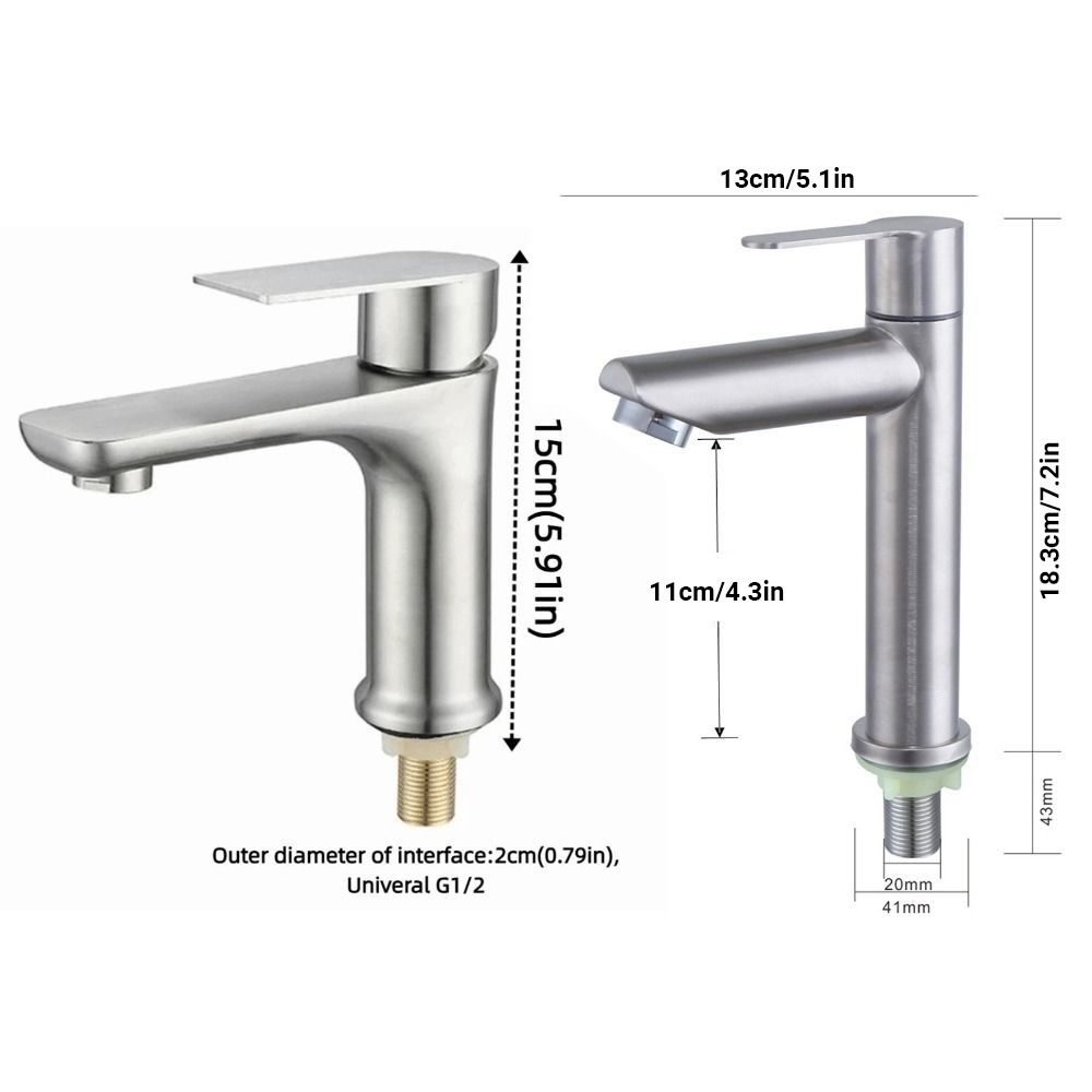 Stainless Steel Bathroom Faucet Single Cold Kitchen Sink Faucet Lavatory Basin Faucet Guest Bath