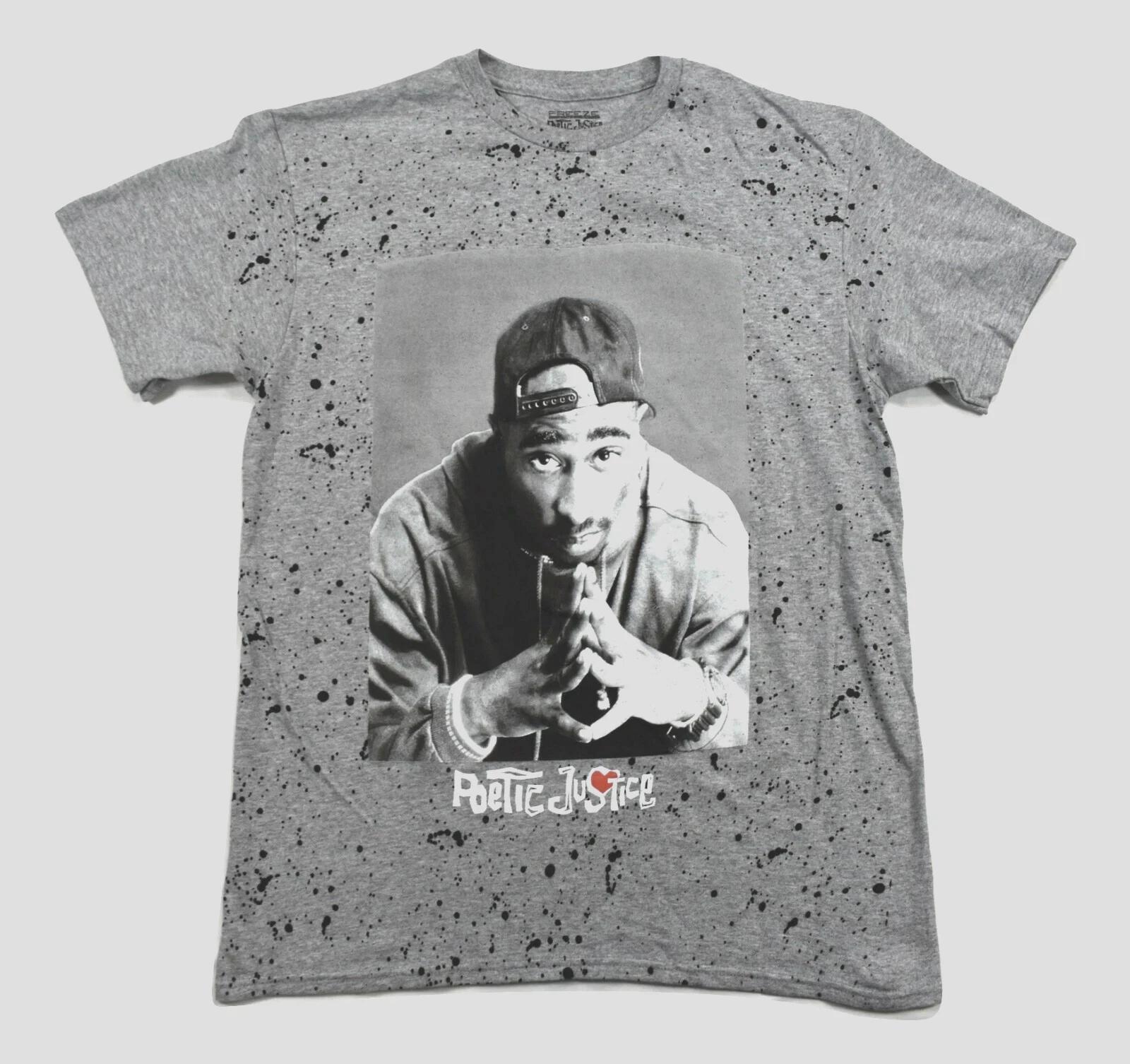 Freeze Poetic Justice Mens Tupac Shakur Lucky Gray Shirt New Medium 4XL