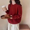 Fauler Strickpullover für Damen mit einfarbigem Design für die Herbstkälte