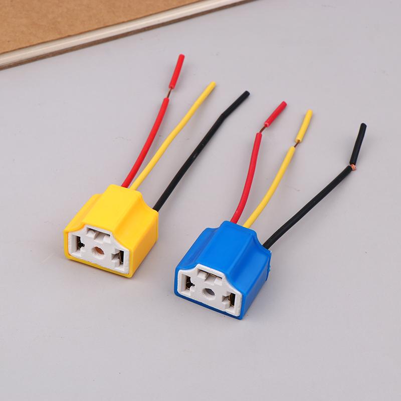 2Pcs/set Car H4 3-hole Ceramic Bulb Socket Copper Wire Wiring Bulb Plug Car Headlight Bulb Lampholder Light Beam Socket Plug
