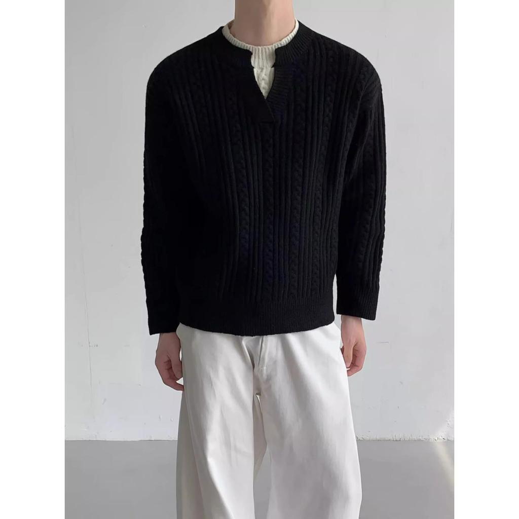 Men's Retro Lazy Style Faux Two-Piece Sweater - Winter Versatile Knitwear for Trendy Casual Looks