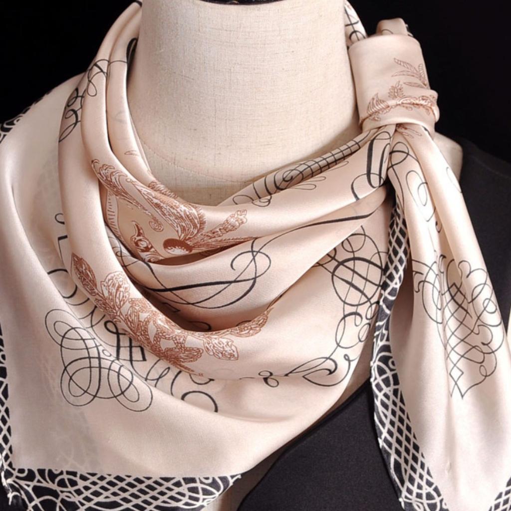 Luxury Apricot Print 70*70cm Silk Square Scarf Women Soft Satin Hairband Neckerchief Tie Female Headband Foulard Bag Ribbon Gift
