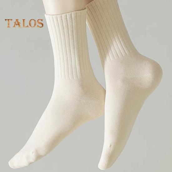 5 Pairs Women Socks Mid-tube No Odor Thick Warm Solid Color High Elasticity Anti-slip Sweat-absorption Anti-shrink Sports Winter Socks