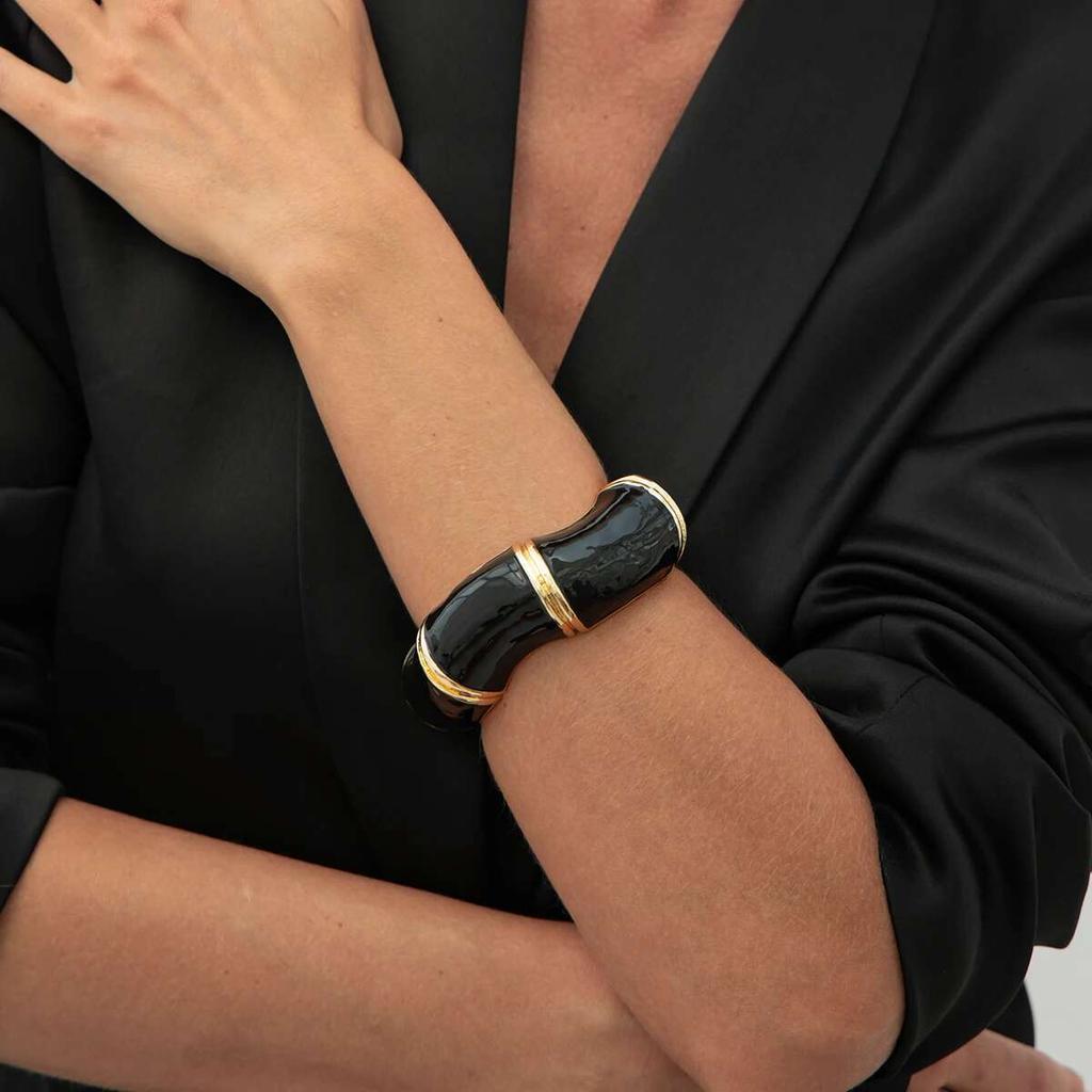 PuRui Creative Open Cuff Wave Enamel Dripping Oil Bracelet Women Vintage Luxury Banquet Bangle Geometric Couple Zircon Gift