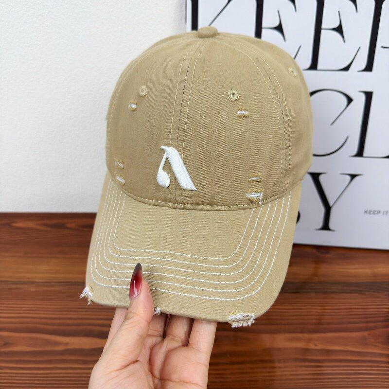 Vintage Embroidered Ripped Baseball Cap Men's and Women's Spring Wide-brimmed Peaked Cap Green Sun Hat