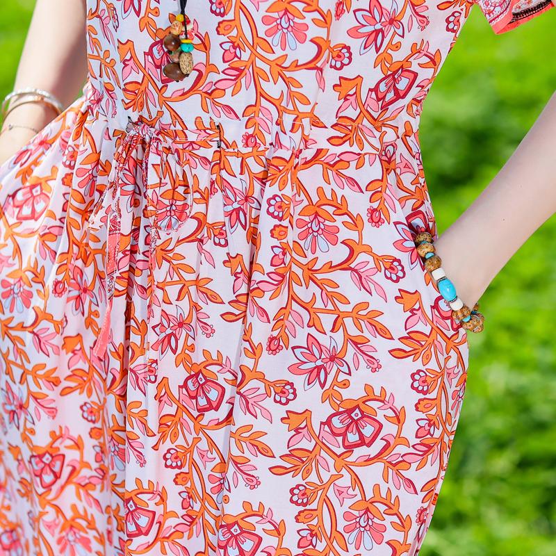 Plus Size Women's Long Dress Summer  Short Sleeve Vintage Print Dress for Women