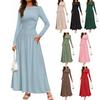 Women's Long Sleeve Maxi Dress with Side Pockets In 8 Colors