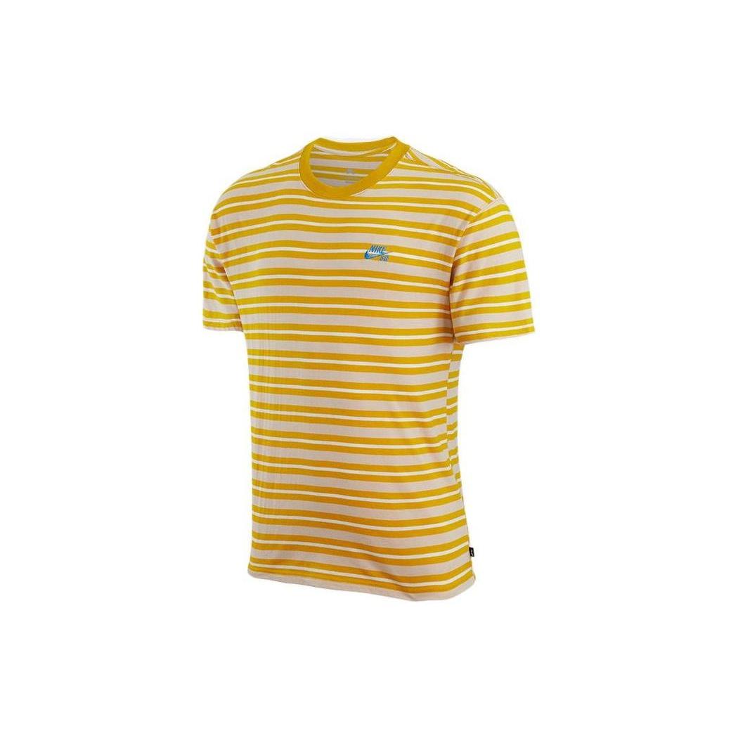 Men s Nike Embroidered Logo Stripe Round Neck Short Sleeve Yellow T-Shirt DQ1863-743 XL