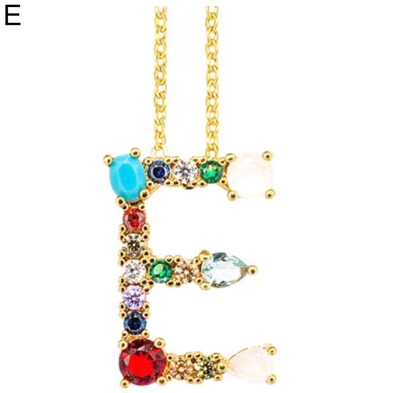 Women Cubic Zirconia Inlaid 26 English Letters Pendant Chain Necklace Jewelry