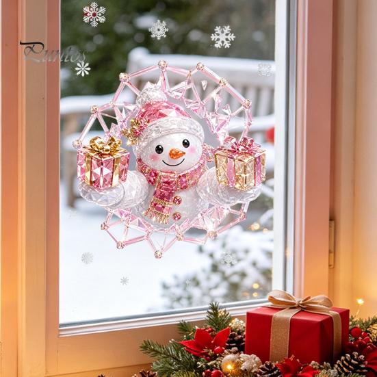 Living Room Christmas Accents 2Pcs Stained Glass Style Window Clings, Double?Sided Printed Xmas Static Indoor Outdoor Festive Signs Decals, Snowman