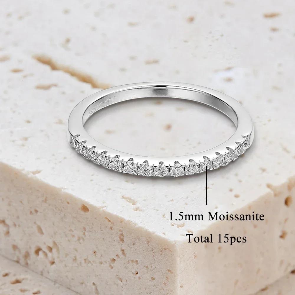 FEOBUR 1.5mm Full Moissanite Diamond Ring Copperfor Women Stackable Engagement Rings Half Eternity Band Wedding
