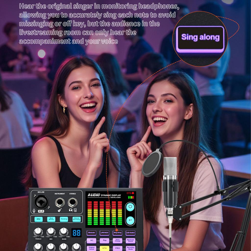 48V Podcast Sound Board   DJ Mixer External Music Sound Card Gaming   Mixer for Live Streaming Studio