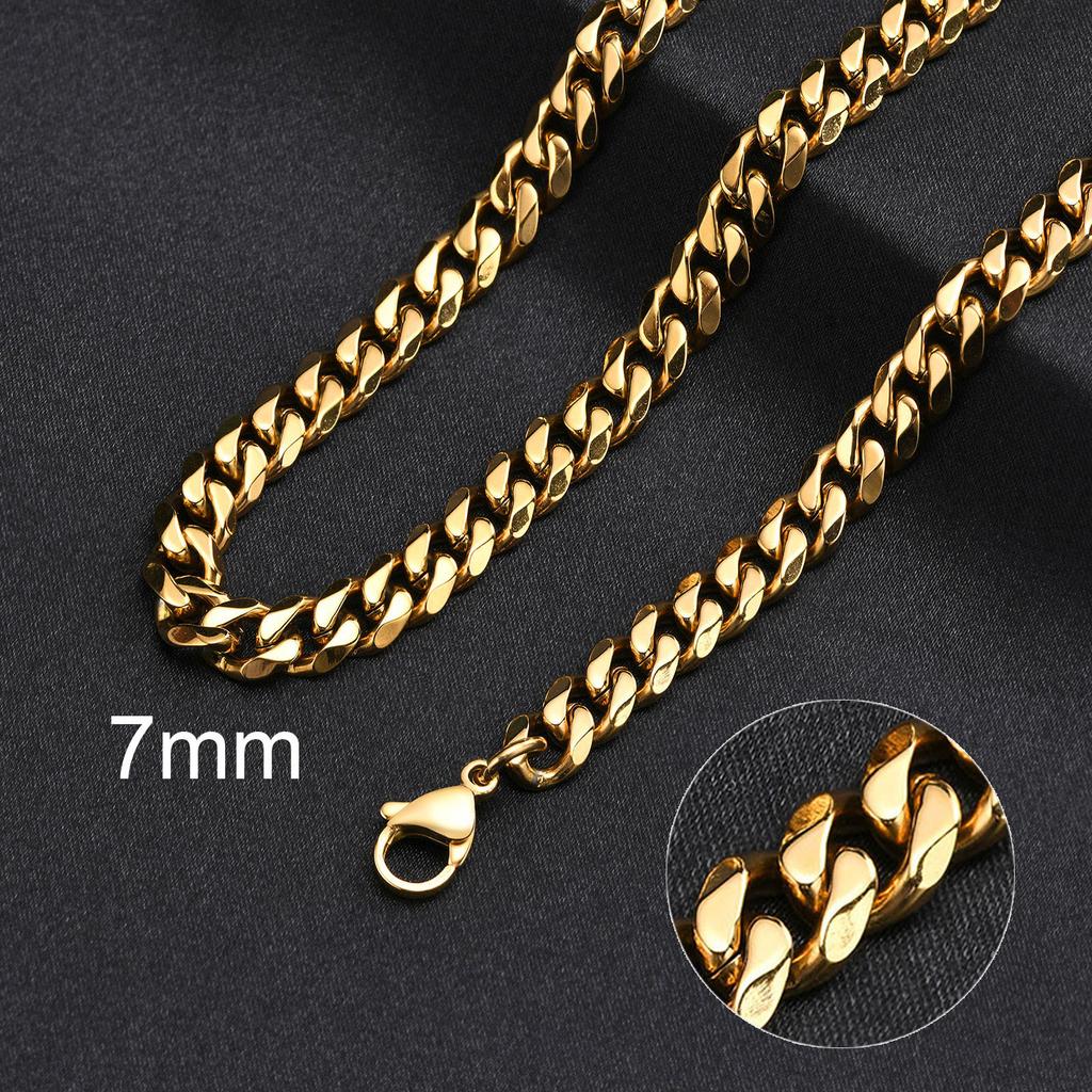 3-11MM Classic Cuban Chain Necklace for Men Women,Silver Black Gold Grey Color Stainless Steel Chains,Basic Punk Jewelry Gift