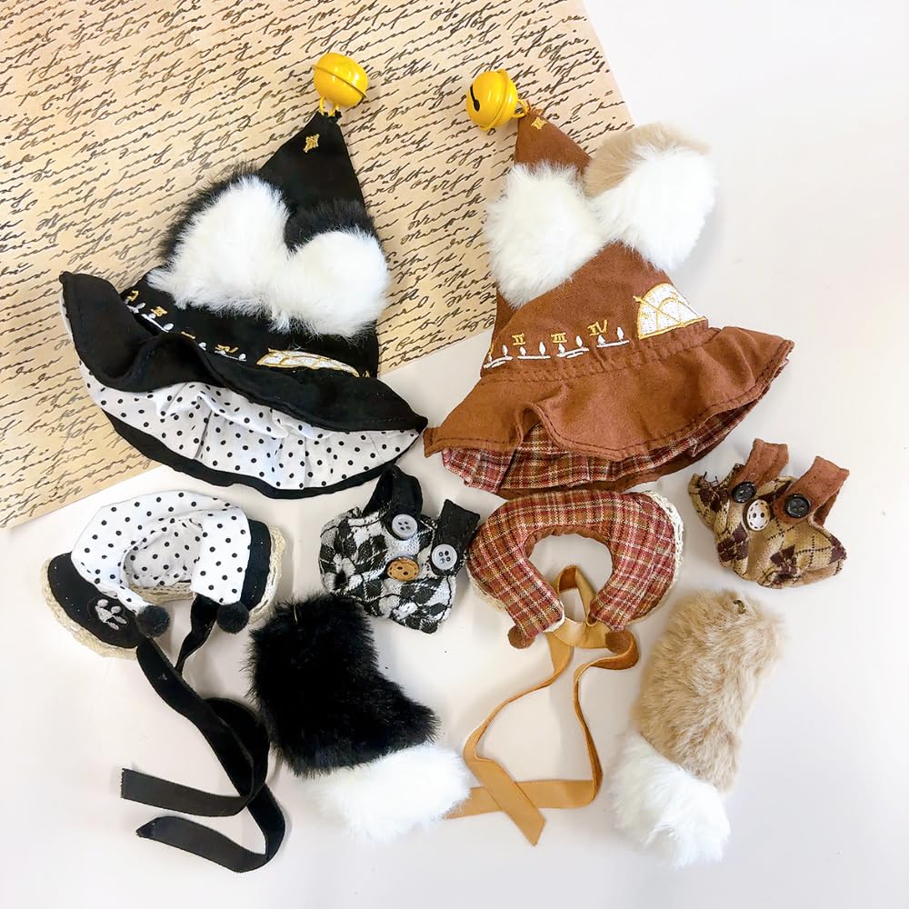 Wizard Plush Clothes [Hat, Tail, Overalls, and Collar Set] for 10cm, Brown, Plush Clothes, Kigurumi Accessories, Otaku Activities, Doll, Mascot,