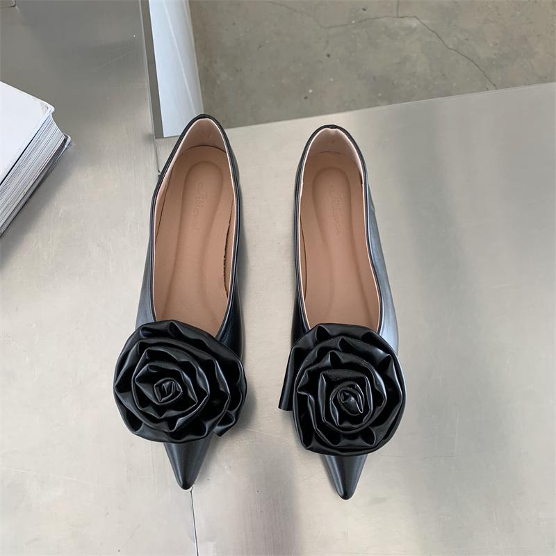 Fashion SUOJIALUN 2025 Autumn Women Flat Shoes Fashion Big Flower Ladies Ballerinas Shoes Pointed Toe Shallow Slip On Dress Flat Ballet