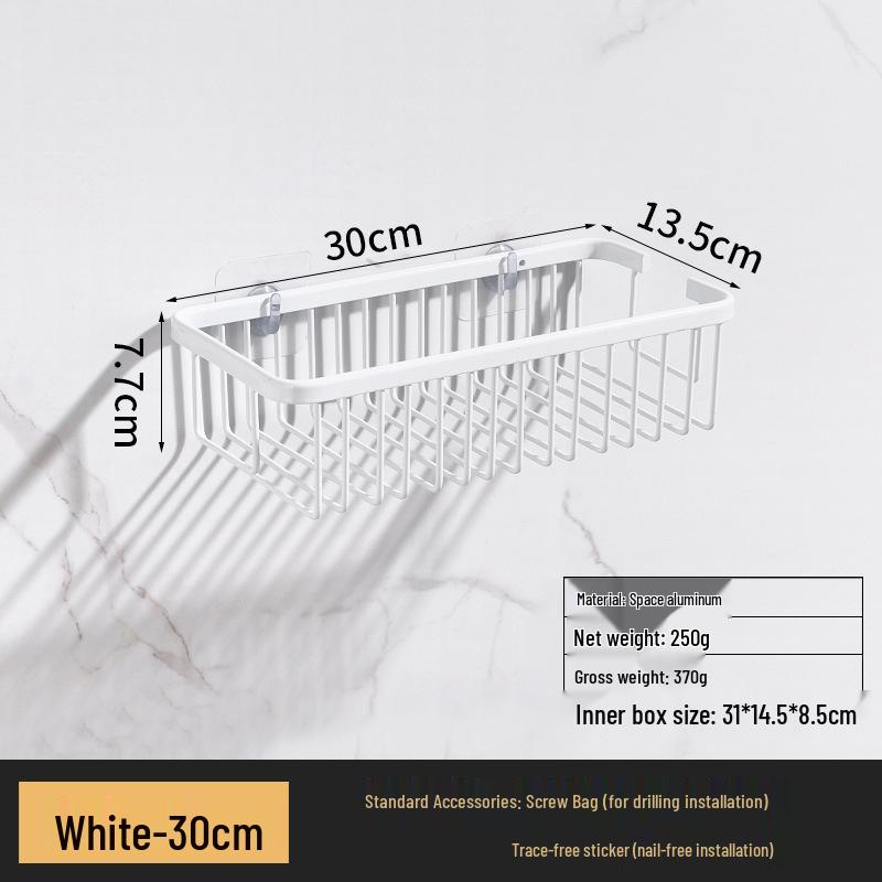Punch-Free Wall-Mounted Black Bathroom Storage Shelf for Cosmetics
