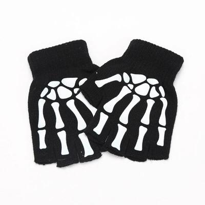 Neu Erwachsene Kinder Halloween Skelett Schädel Halb Finger Leucht Punk Handschuhe Winter