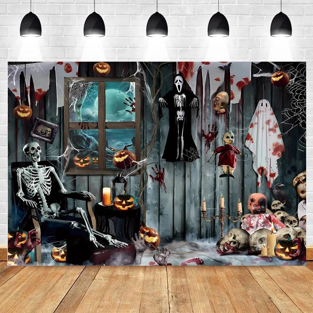 Tapiz de decoración de Halloween, casa embrujada, noche de terror, tumba aterradora, fantasma, calavera, bruja, castillo, fondo, tela, decoración de fiesta