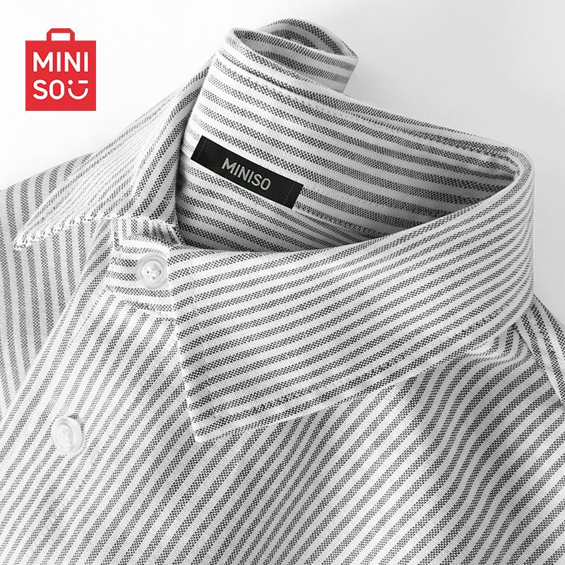 MINISO Унисекс полосатая оксфордская рубашка с длинным рукавом L