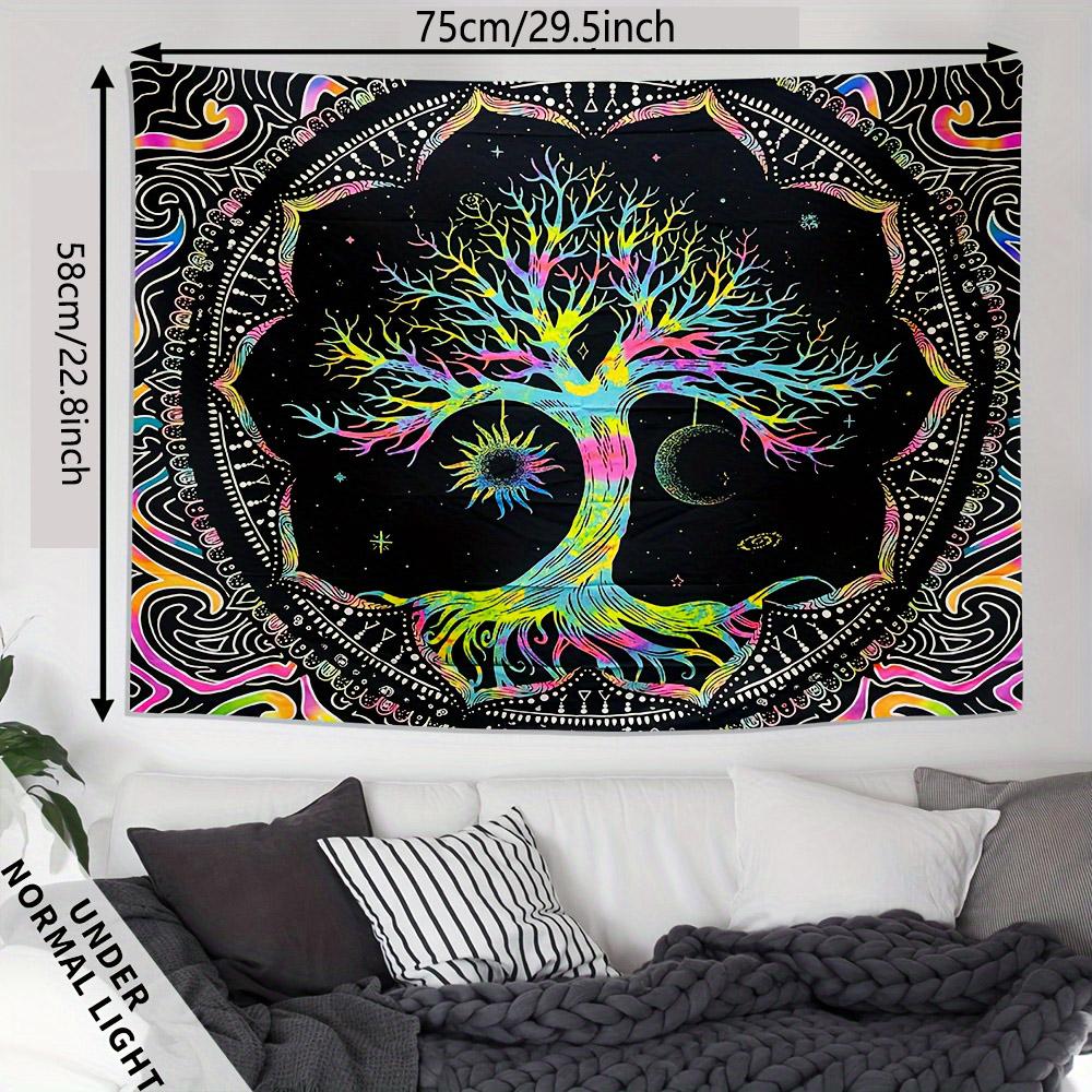 1 buc 75x58cm Tapiserie Arborele Vieții BlackLight Soare Lună Stele Galaxie Colorat Hippie Psihedelic Decor Estetic Dormitor Cămin