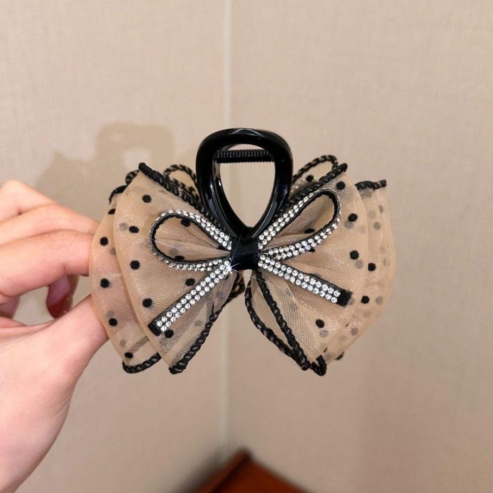 New Crystal Diamond Bow Hair Claw Clip Elegant Korean Rhinestone Shark Clip Hairpin Hair Clamp Hair Accessory for Women Pan Hair