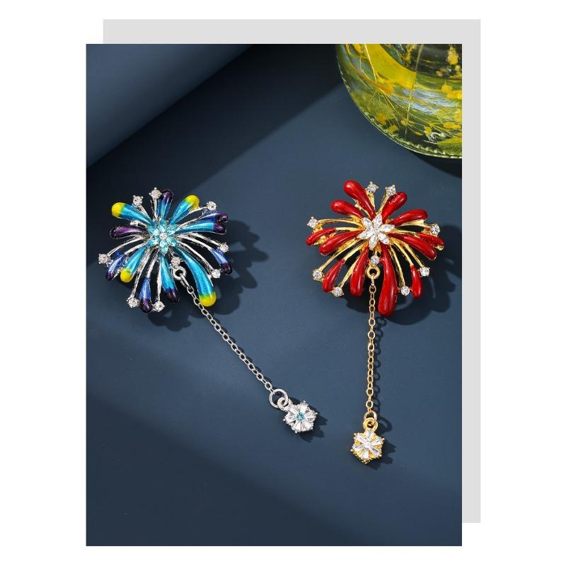 Sparkling fireworks tassel brooch, fashionable and versatile, niche and cute fireworks brooch for women, pin chest flower