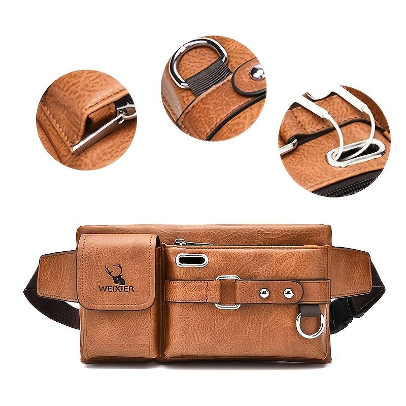 WEIXIER Sac à bandoulière pour hommes, sac diagonal d'extérieur, sac de poitrine pour téléphone portable, sac de hanche multifonctionnel, sac de poitrine en cuir PU
