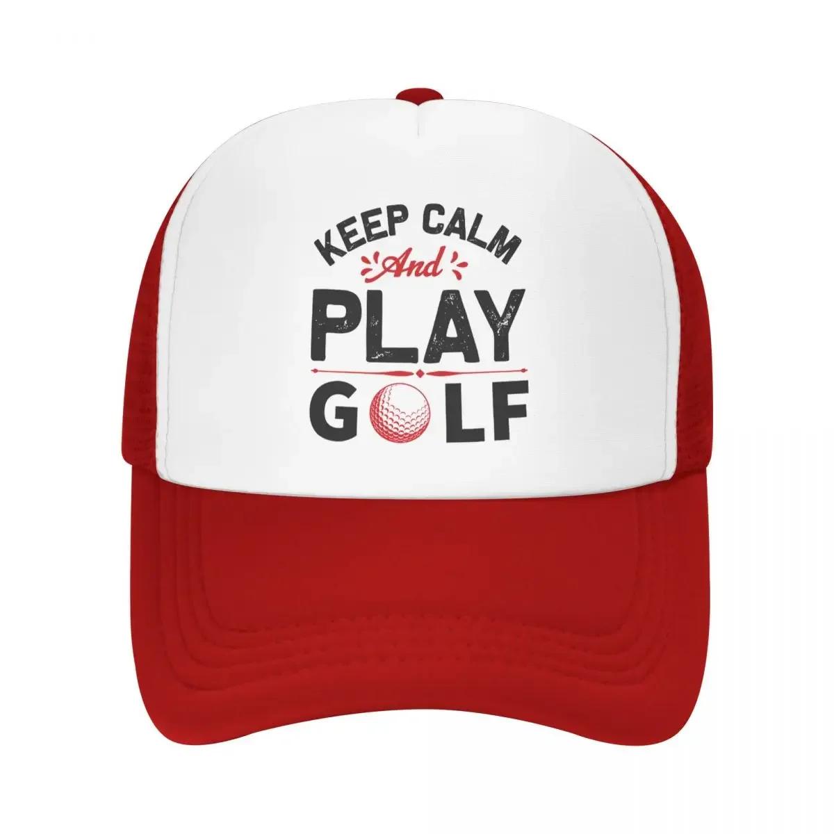 

Custom Punk Keep Calm And Play Golf Baseball Cap for Unisex Women Breathable Trucker Hat Outdoor Snapback Dad Hat One Size