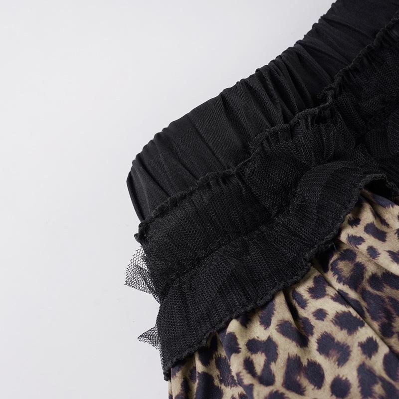 Leopard Print Lace Patchwork Y2K Skirt - European & American Sexy Slim Fit