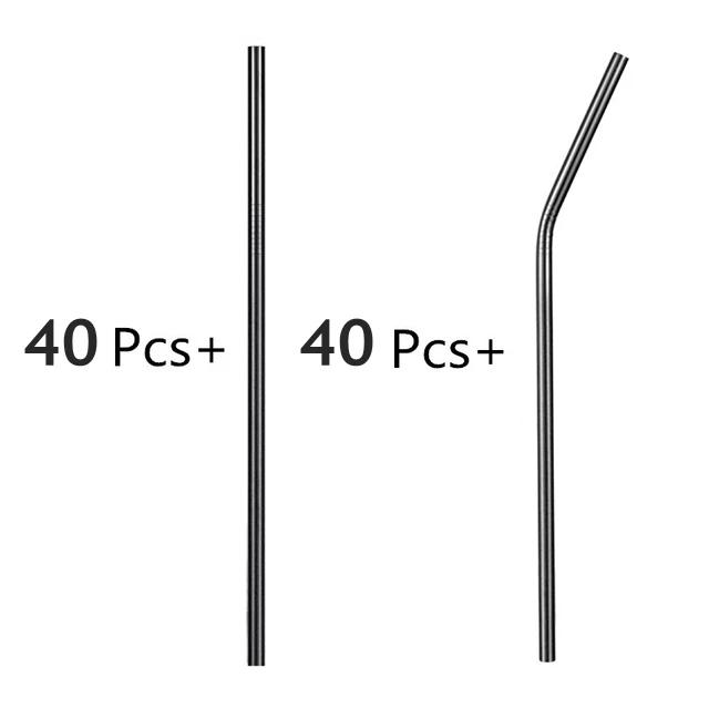 80Pcs 8mm*215mm Reusable Metal Straw 304 Stainless Steel Drinking Straight Bent Straws Eco-friendly Party Bar Accessories