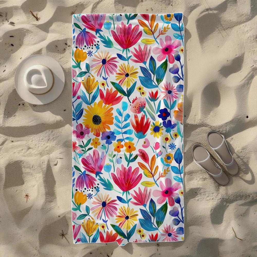 Watercolor Tropical & Flamingo Beach Towel, Soft Quick-Drying, Perfect For Portable Outdoor Travel, Camping And Summer Beach