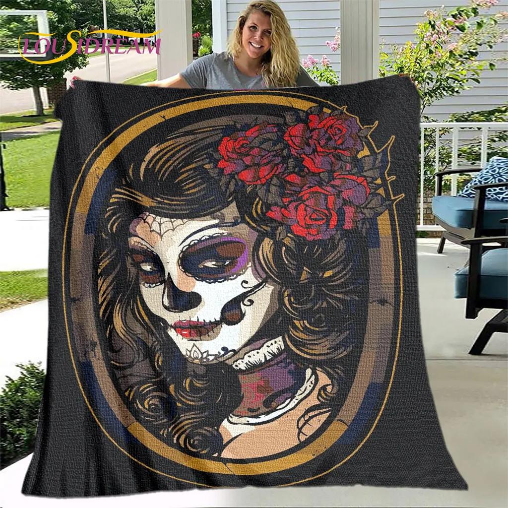 Gothic Horror Female Skull Dead Girl D Soft Plush Throw Blanket Flannel Blanket for Living Room Bedroom Bed Sofa Picnic