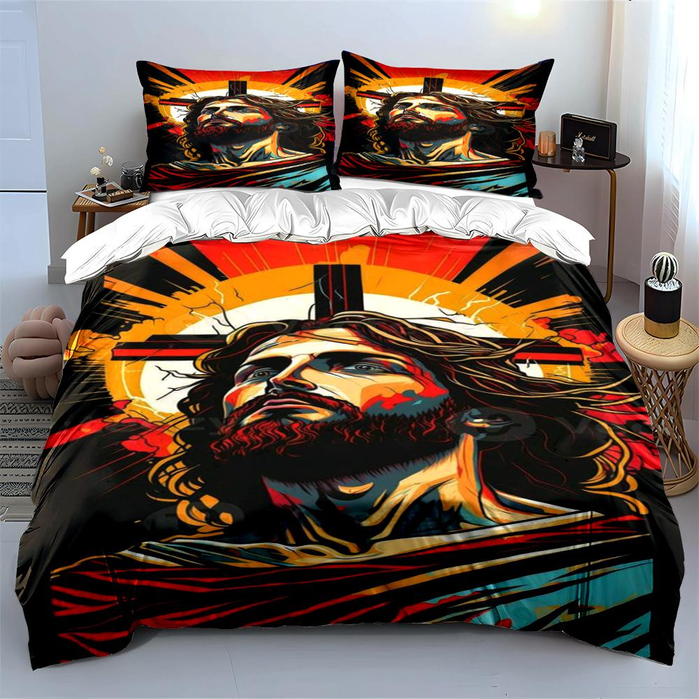 Jesus Artwork Bedding Set with Cross Pattern Bedding set (1 duvet cover, 2 pillowcases, duvet not included)