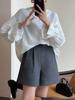 2025 Autumn Ruffled Collar Retro Court-Style Linen Shirt with Lantern Sleeves