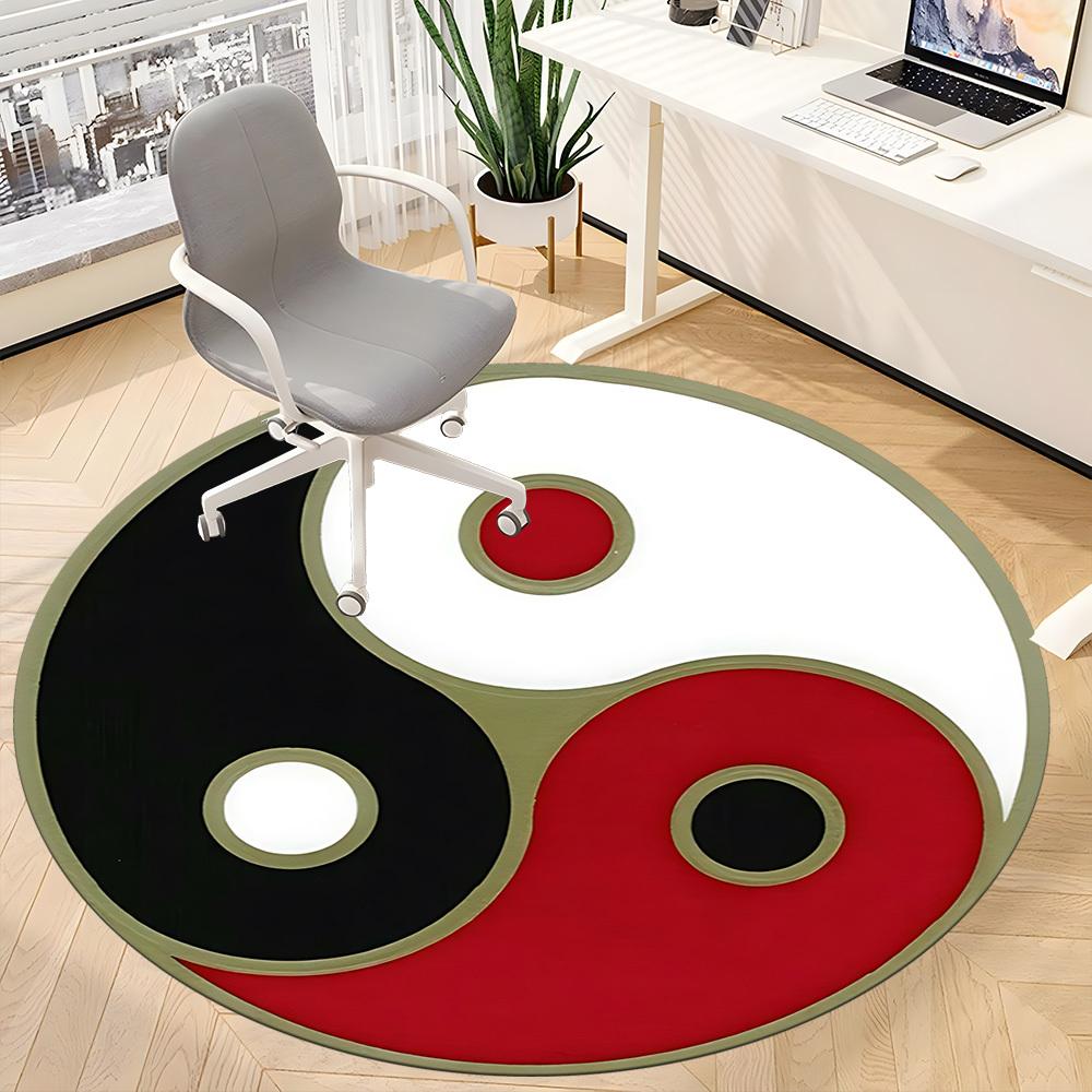 1pc Yin Yang Symbol Chair Carpet for Office, Round Polyester Mat, Indoor Decor for Office, Easycare Fabric, Washable Non-slip Area Carpet