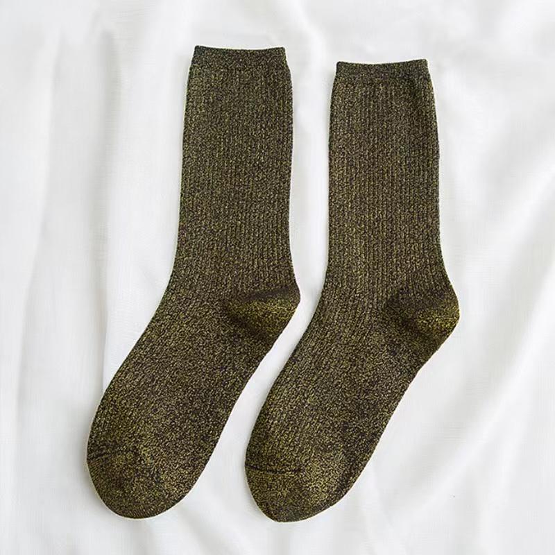 Zufällige Bunte Farben Mode Glänzende Socken Koreanischer Stil Gold Silber Seidensocken Luxus Design Hohe Qualität Damen Socken