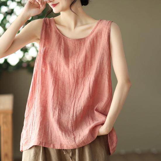Women Summer Tops Neck Solid Color Lightweight Breathable Vest Loose Fit Sleeveless Round Casual Tank Tops