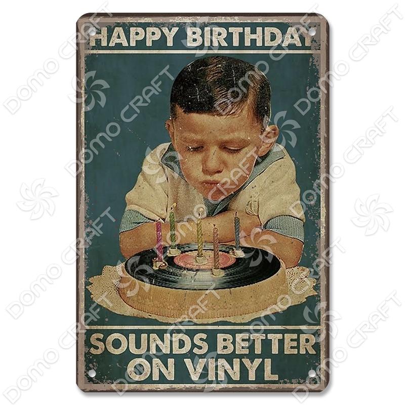 Retro Plakat Muzyczny Metalowe Tabliczki Blaszane Płyta Winylowa Fonograf Metalowa Plakietka Dekoracja Ścienna Vintage do Kawiarni Baru Pubu Salonu Domu