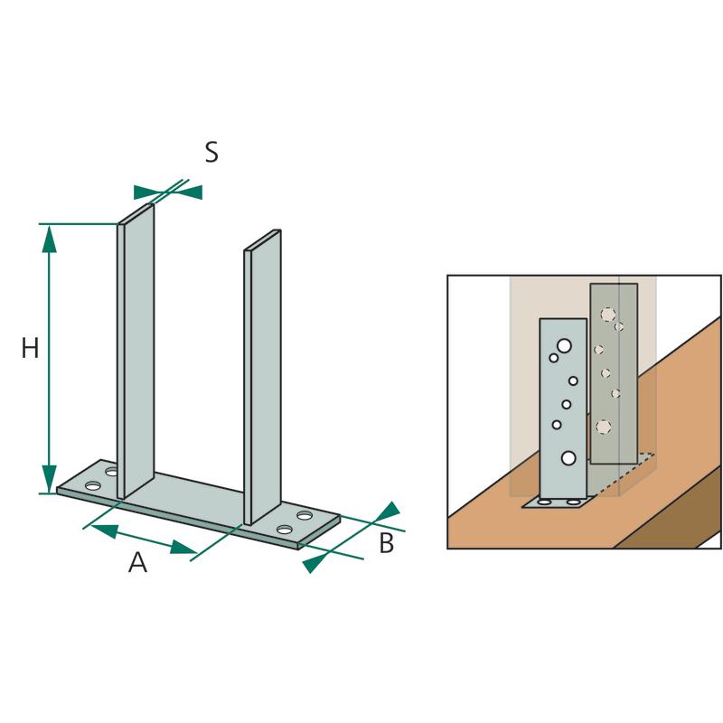 Heavy duty pole base 121x65x205mm, 5mm thick for permanent mounting