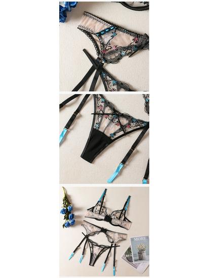 Stylish Lace Embroidered Sheer Push-Up Bra & Panty Set