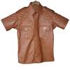 Noora Men's Brown Leather Police Uniform Quilted Style Short Sleeves BLUF Bikers Shirt