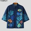 INCERUN Men Casual Loose 3/4 Sleeve Print Oversized Shirts Tops