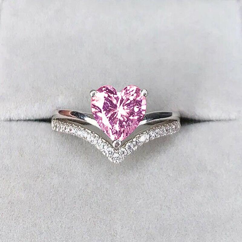 Huitan  Trendy Heart Cubic Zirconia Women Rings for Engagement Wedding White/Pink/Green/Colored Love Rings Eternity Jewelry
