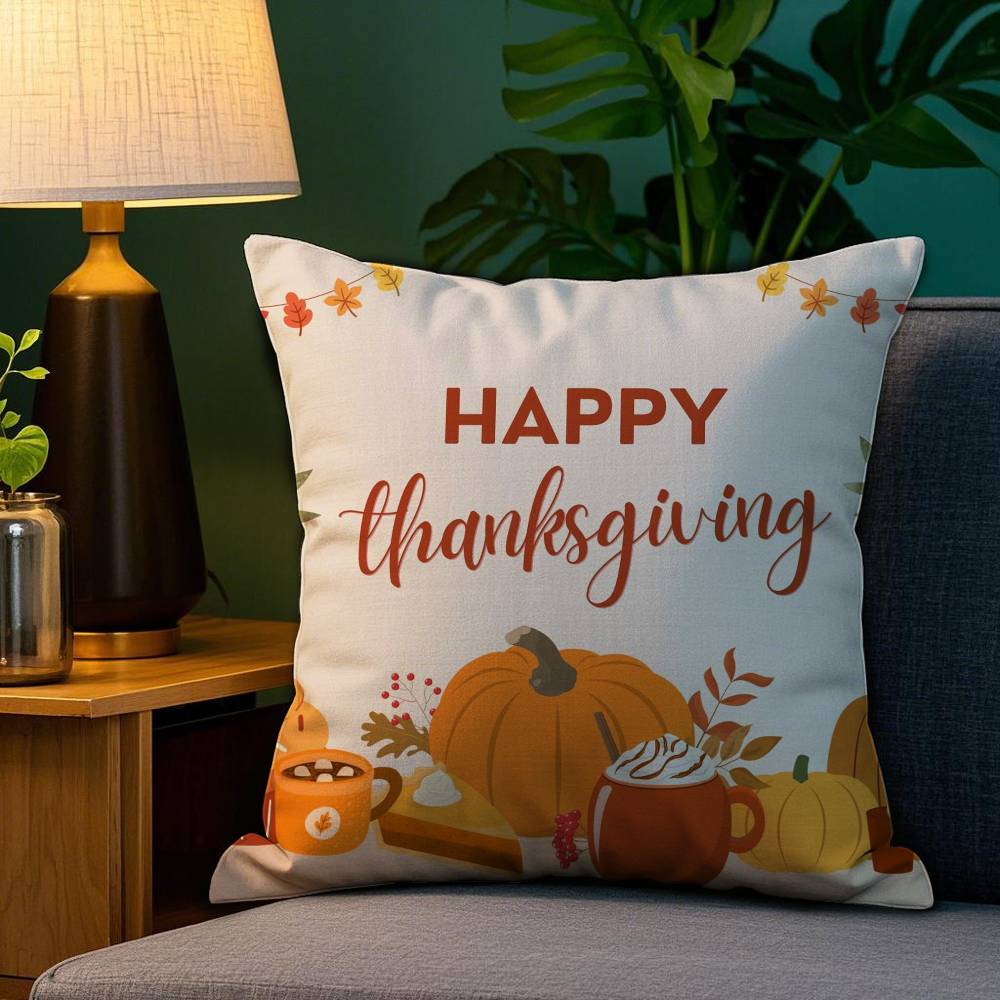 Thanksgiving Pumpkin Maple Leaf Pillow Case Sofa Living Room Bedroom Double-sided Printing Square Cushion Nap Time Cushion Cover