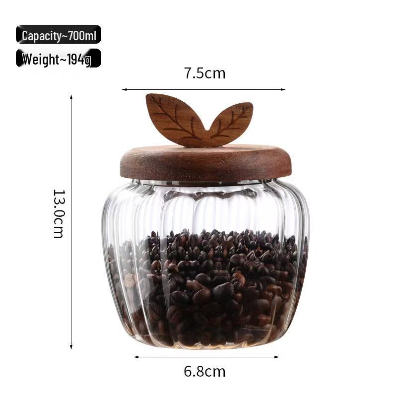 Striped Borosilicate Glass Jar with Acacia Lid & Spoon for Tea, Grains, Cereal Storage