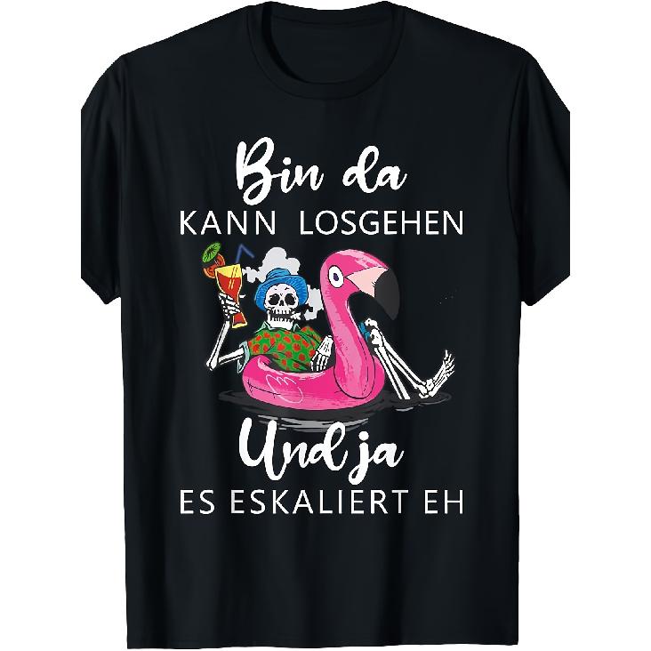 Flamingo Party Malle Bin Da Kann Losgehen Ja Es Escaliert Eh T-Shirt, Black