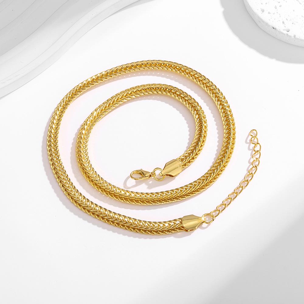 Women's Minimalist Gold-Toned Foxtail Chain Jewelry Set – Necklace, Bracelet, and Earrings In European and American Style